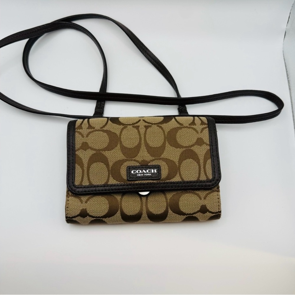 Coach Brown Signature Canvas Crossbody Wallet